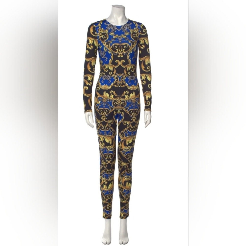 Alice + Olivia Blue and Gold Baroque Jumpsuit NWOT